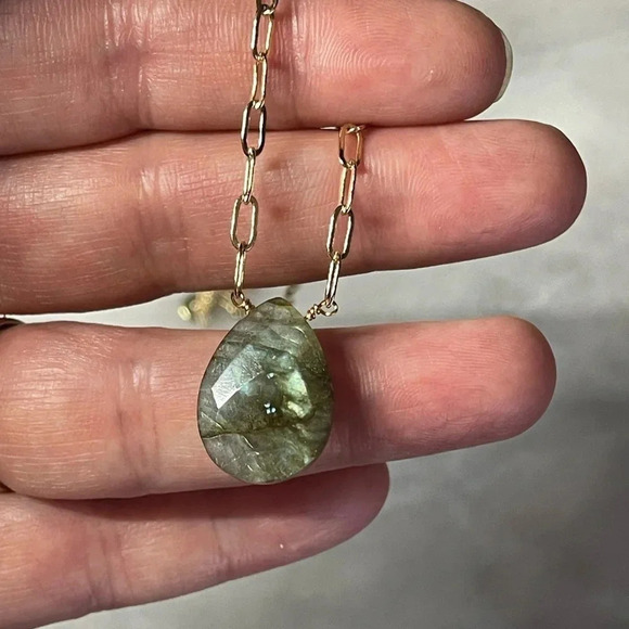 Floating Labradorite Gold Plated Paperclip Necklace - Picture 4 of 14